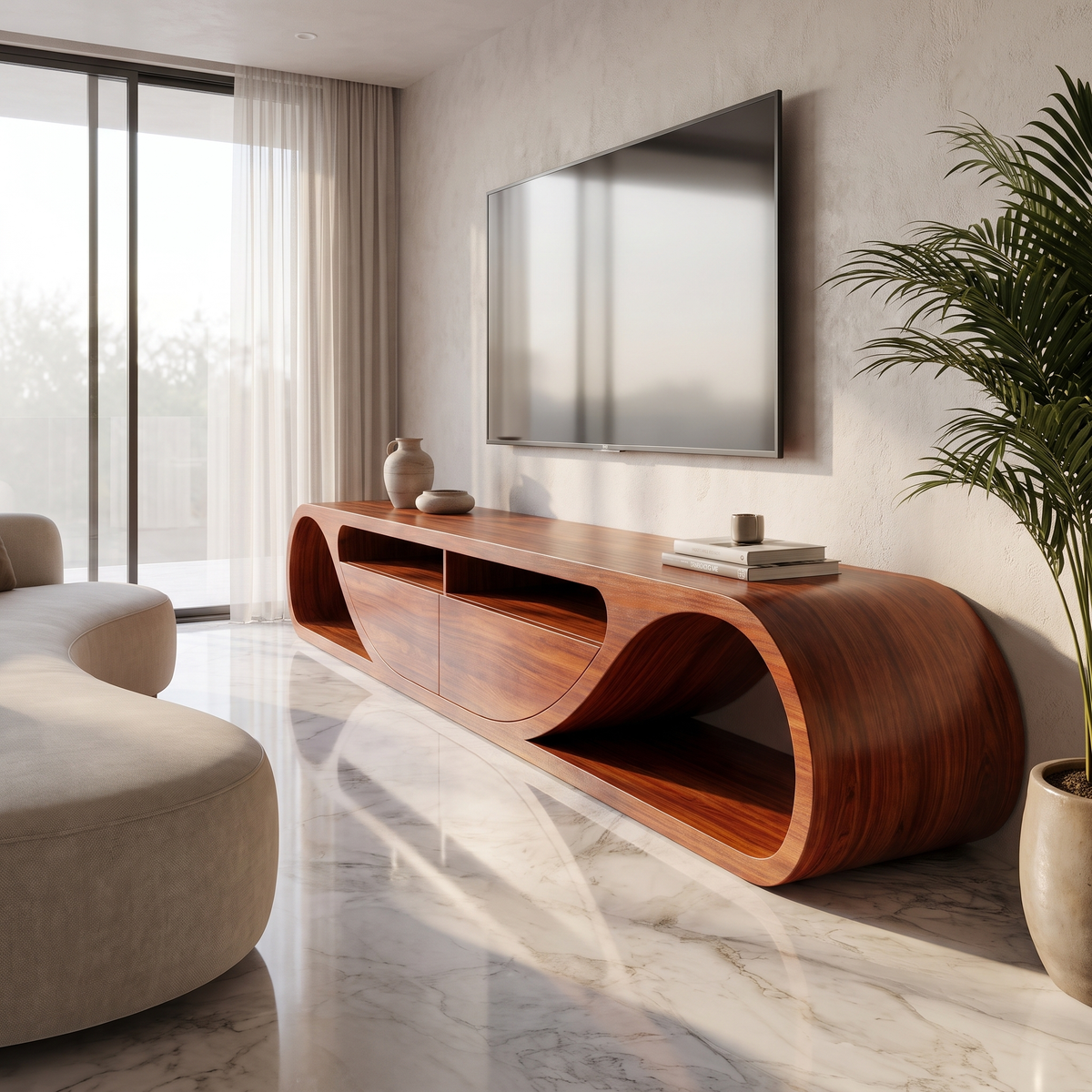 Velmora Sculpted Solid Wood TV Cabinet Mahogany - Timberustic TV Cabinet