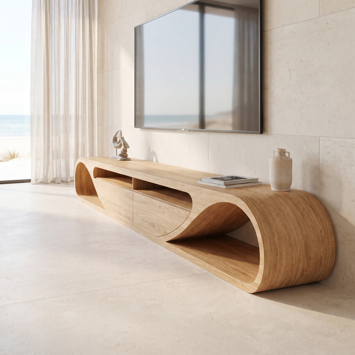 Velmora Sculpted Solid Wood TV Cabinet Natural Oak - Timberustic TV Cabinet