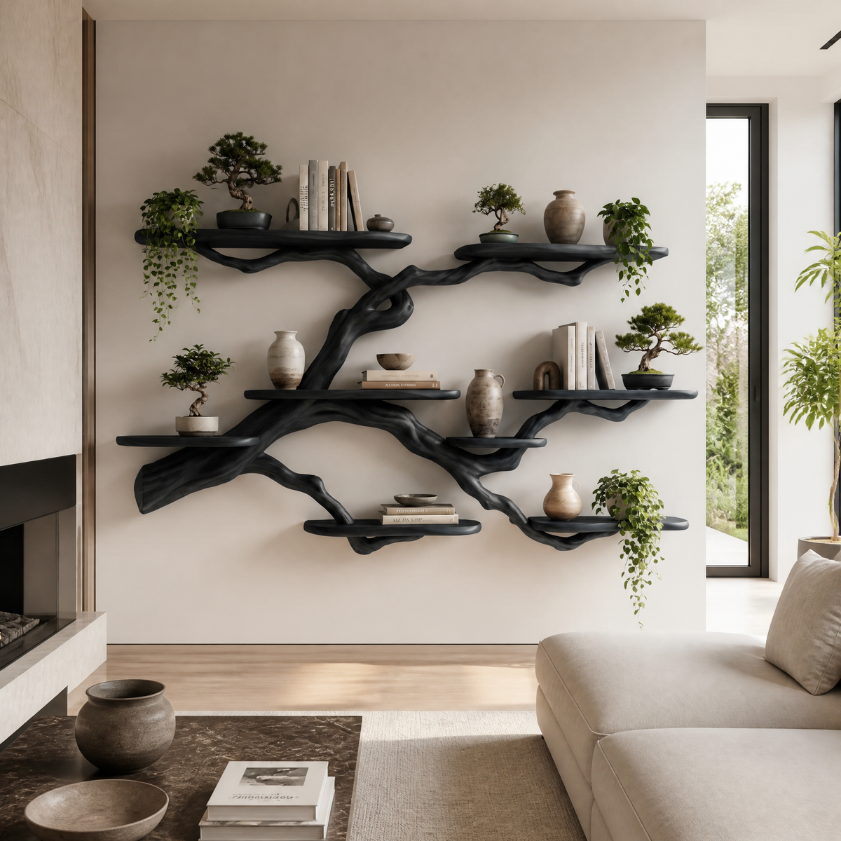 Verdantridge Handcrafted Solid Wood Floating Tree Bookshelf Black - Timberustic Floating Tree Bookshelf