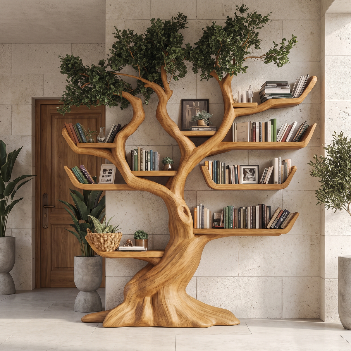 Verdantris Sculpted Solid Wood Tree Bookshelf Teak - Timberustic Tree Bookshelf