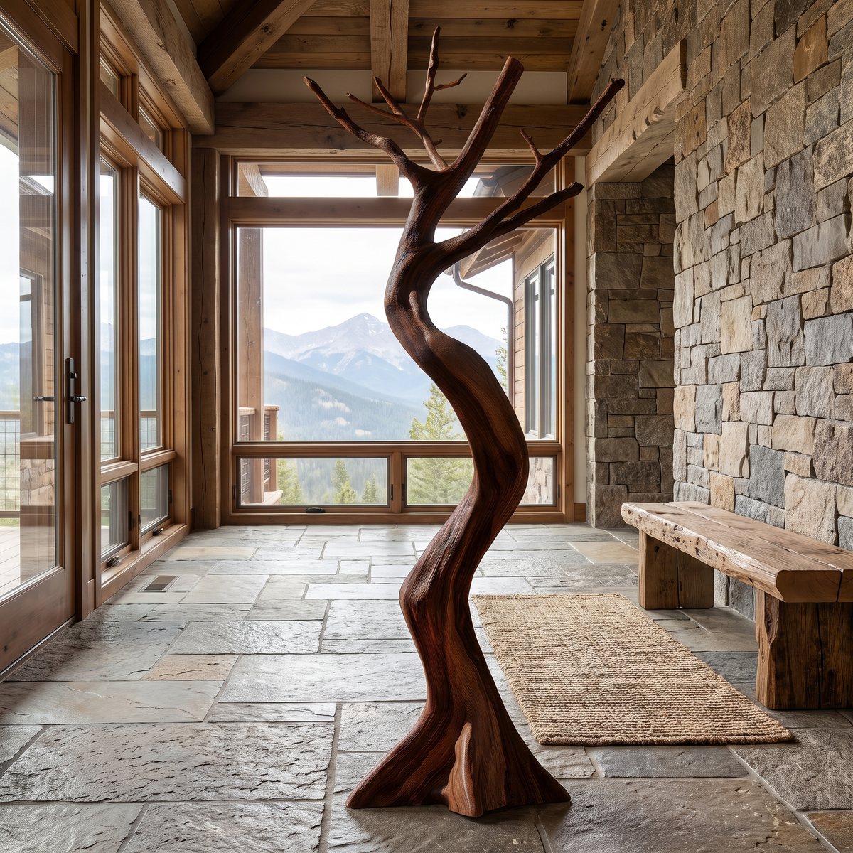 Veylorn Sculpted Solid Wood Tree Coat Rack Dark Walnut - Timberustic Tree Coat Rack