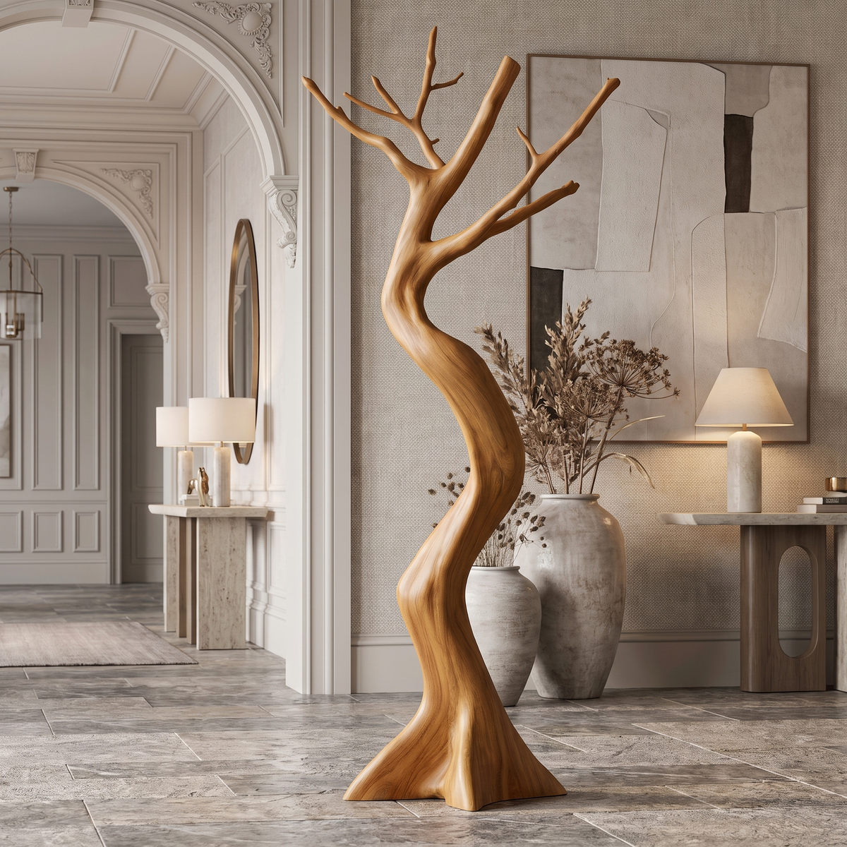 Veylorn Sculpted Solid Wood Tree Coat Rack Teak - Timberustic Tree Coat Rack