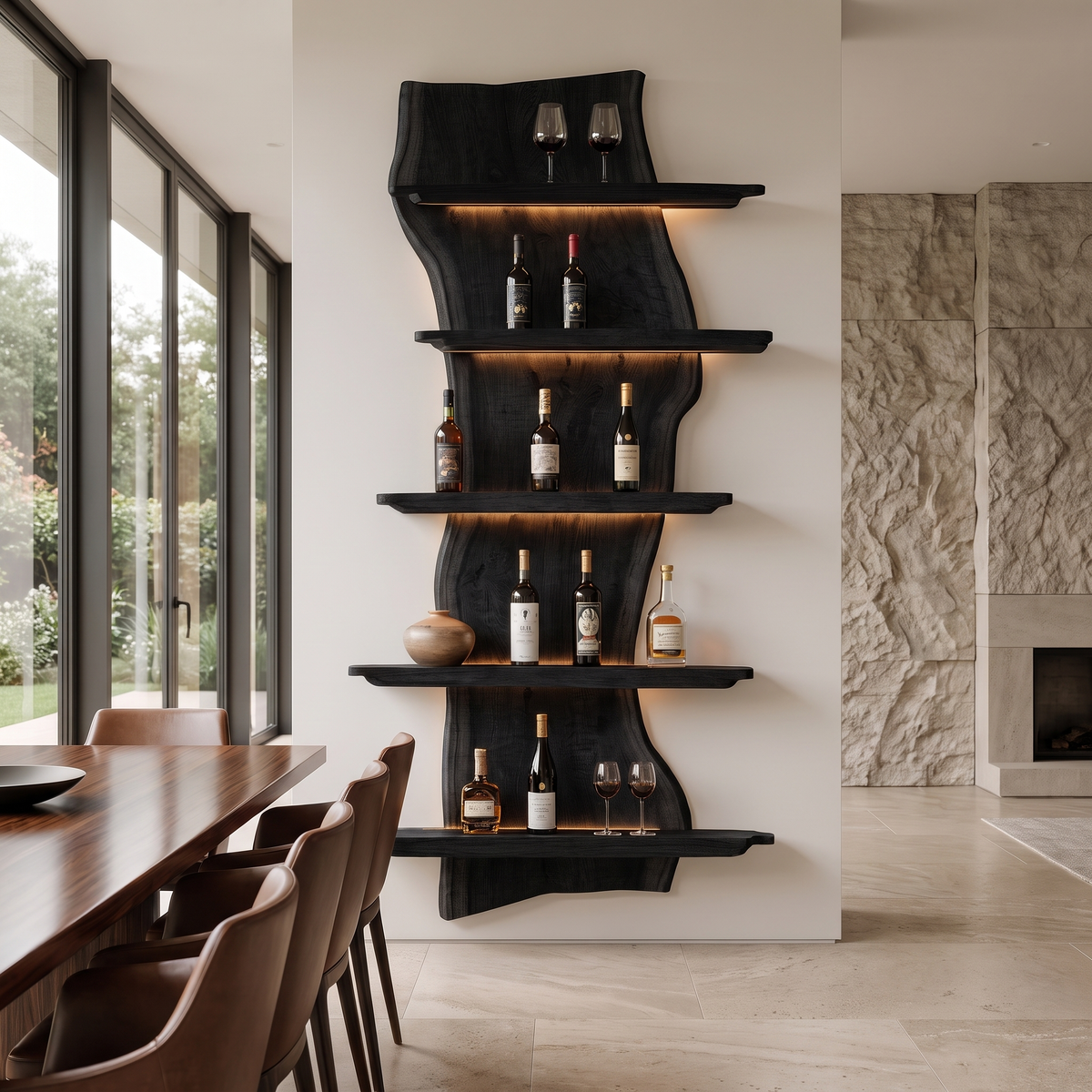 Virellan Live Edge Solid Wood Floating Wine Shelf SPA923892 Black - Timberustic Floating Wine Shelf