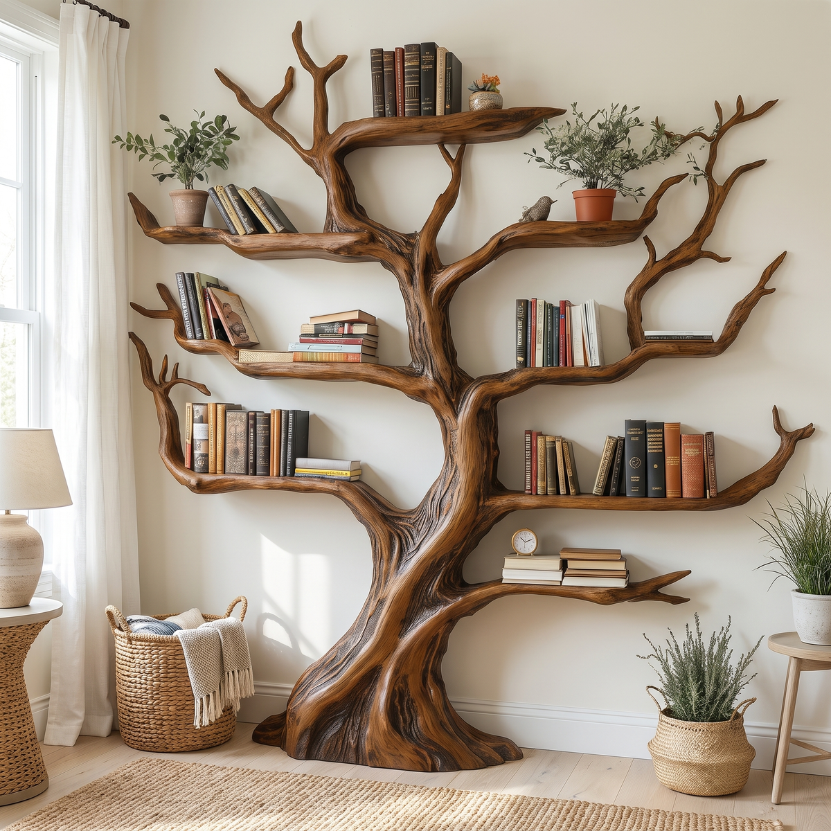 Virelthorn Sculpted Solid Wood Tree Bookshelf Brown - Timberustic Tree Bookshelf