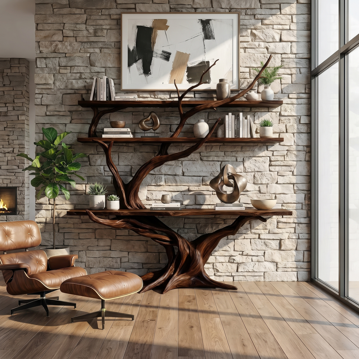 Vireon Sculpted Solid Wood Console Table with Shelves Dark Walnut - Timberustic Console Table with Shelves