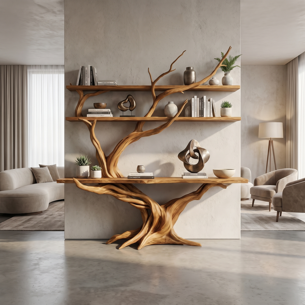 Vireon Sculpted Solid Wood Console Table with Shelves Teak - Timberustic Console Table with Shelves