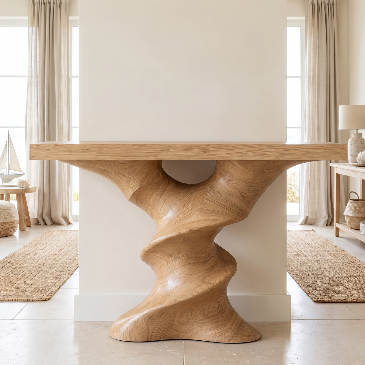 Vylaris Sculpted Solid Wood Console Table Natural Oak - Timberustic Console Table