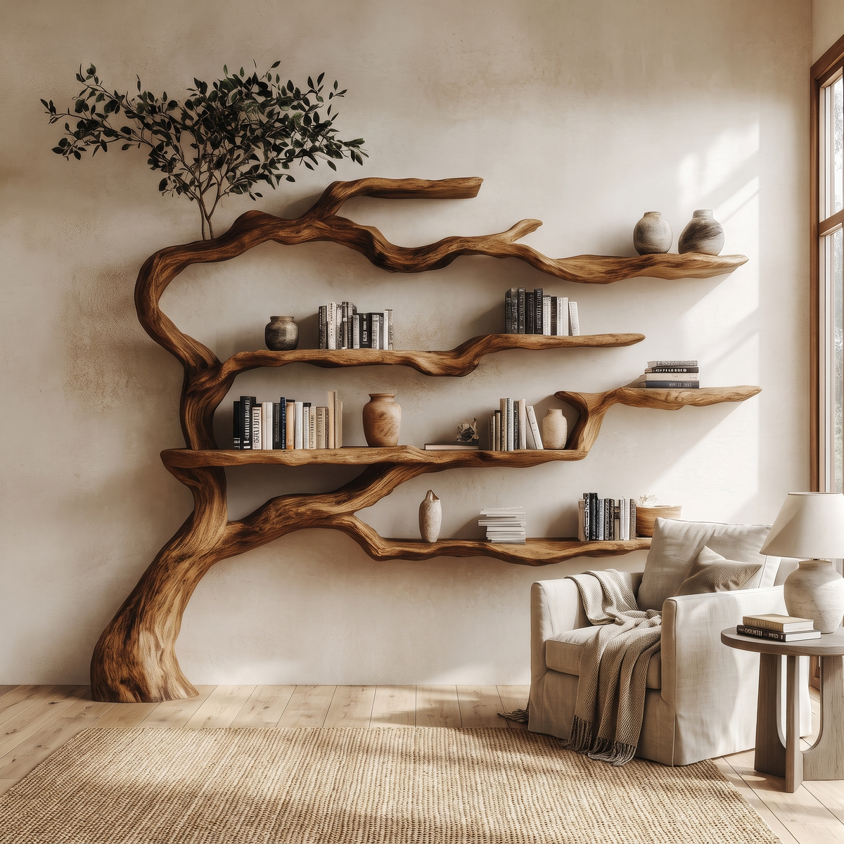 Wildbough Handcrafted Solid Wood Tree Bookshelf Brown - Timberustic Tree Bookshelf
