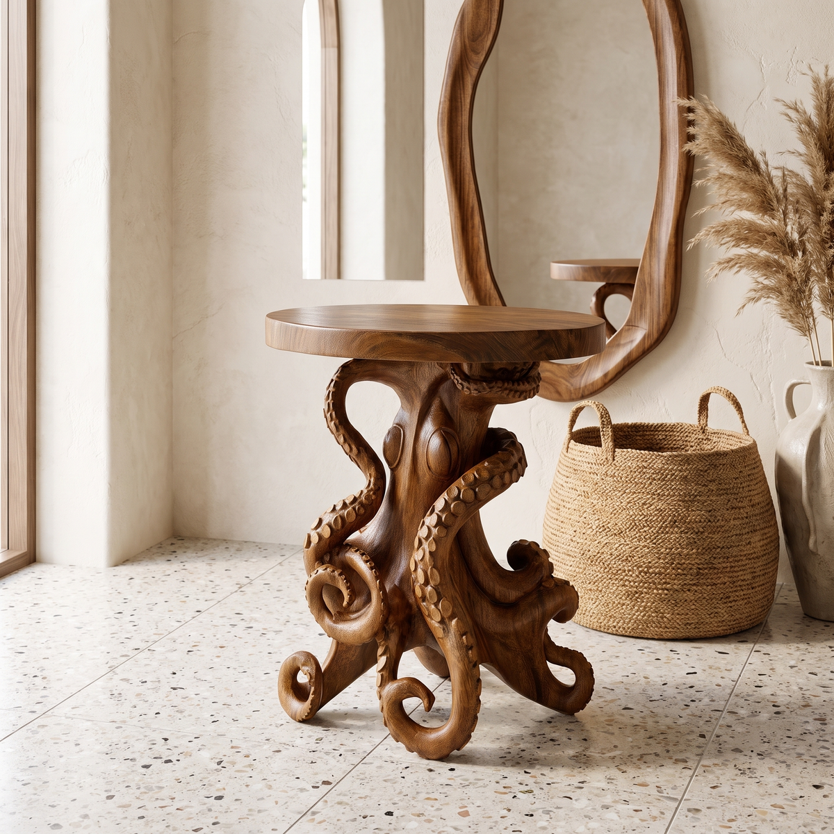 Zeravon Sculpted Solid Wood Pedestal Stand SPA782134 Brown - Timberustic Pedestal Stand