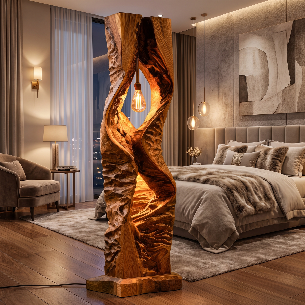 Zorveth Sculpted Solid Wood Floor Lamp Teak - Timberustic Floor Lamp