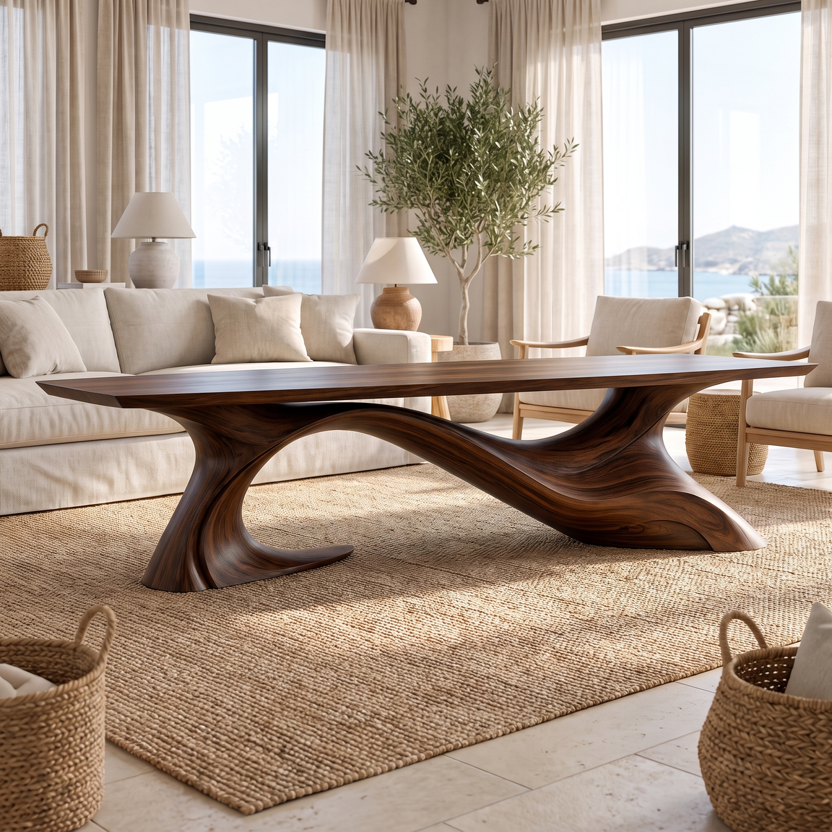 Aeladrin Flowing Sculpted-Base Handcrafted Coffee Table by Timberustic — Dark Walnut finish