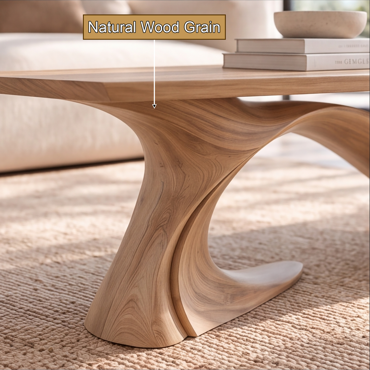 Aeladrin Flowing Sculpted-Base Handcrafted Coffee Table by Timberustic — natural wood grain detail
