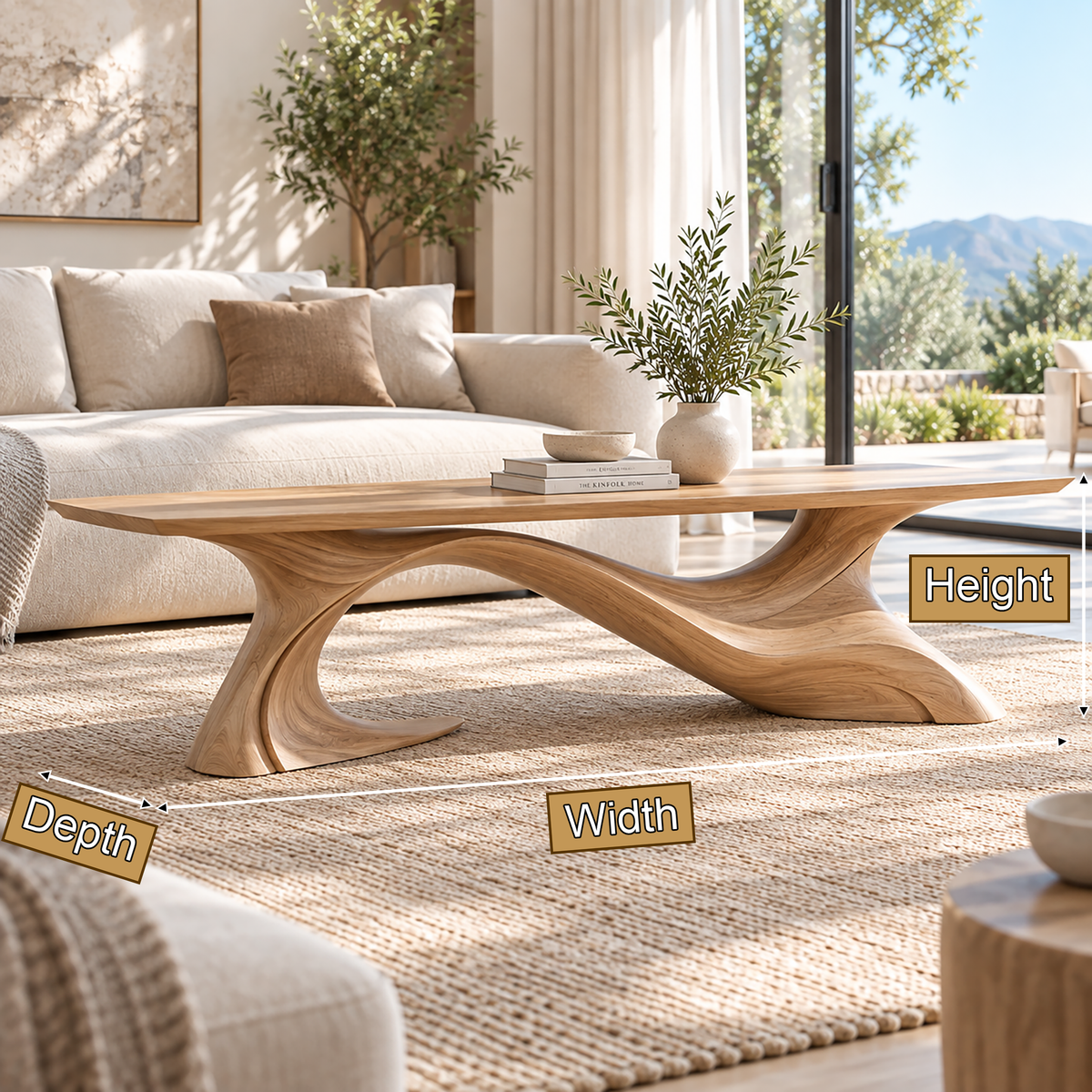 Aeladrin Flowing Sculpted-Base Handcrafted Coffee Table by Timberustic — product dimensions