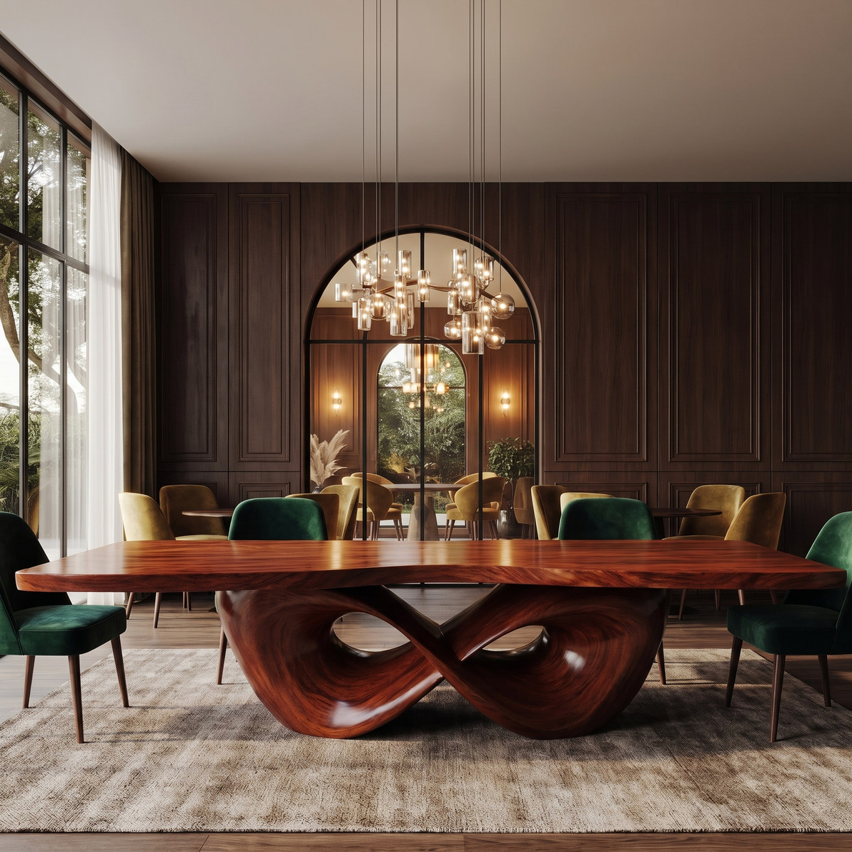 Aelalora Sculpted Infinity Base Handcrafted Dining Table Mahogany - Timberustic Dining Table