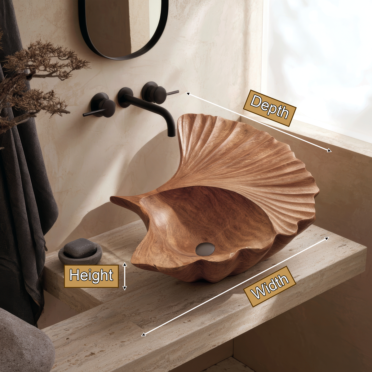 Aelarien Sculpted Fan Shell Handcrafted Vessel Sinks - Timberustic Vessel Sinks