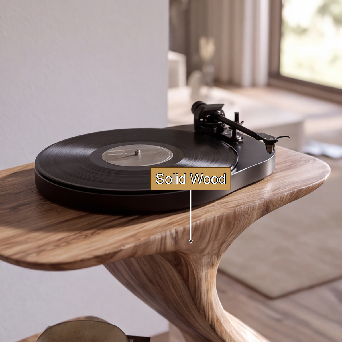 Aelerell Flowing Sculpted Handcrafted Record Player Stand With Storage - Timberustic Record Player Stand With Storage