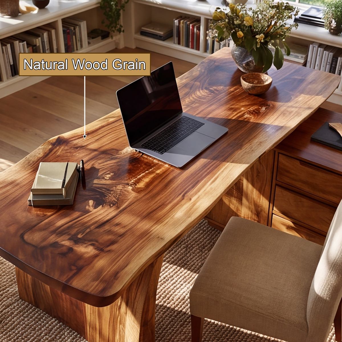 Aelilora Live Edge Waterfall Handcrafted Desk With Drawers - Timberustic Desk With Drawers