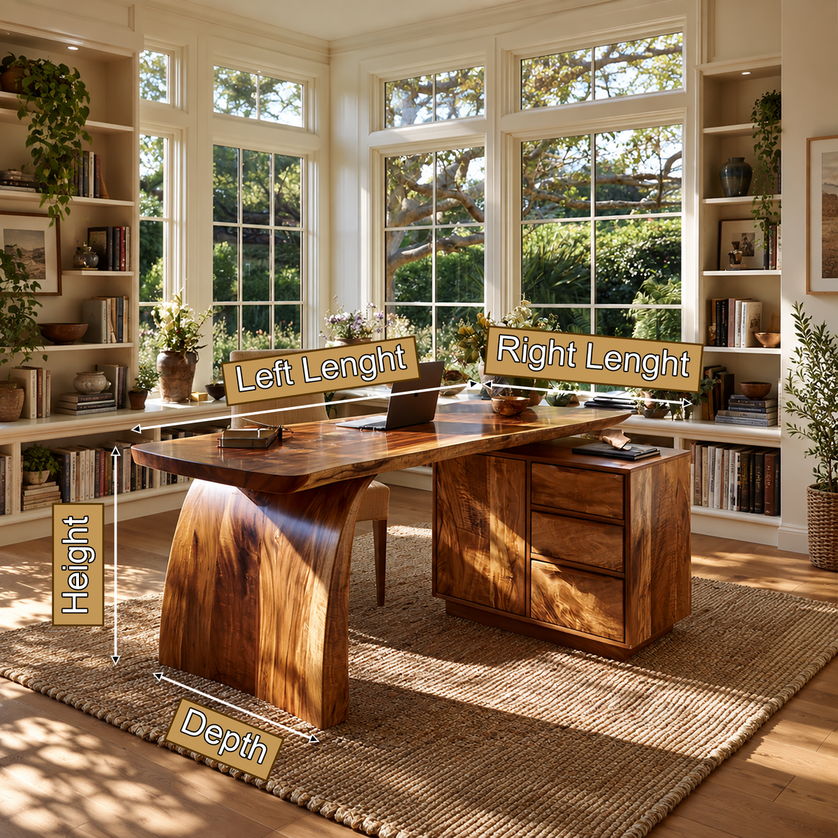 Aelilora Live Edge Waterfall Handcrafted Desk With Drawers - Timberustic Desk With Drawers