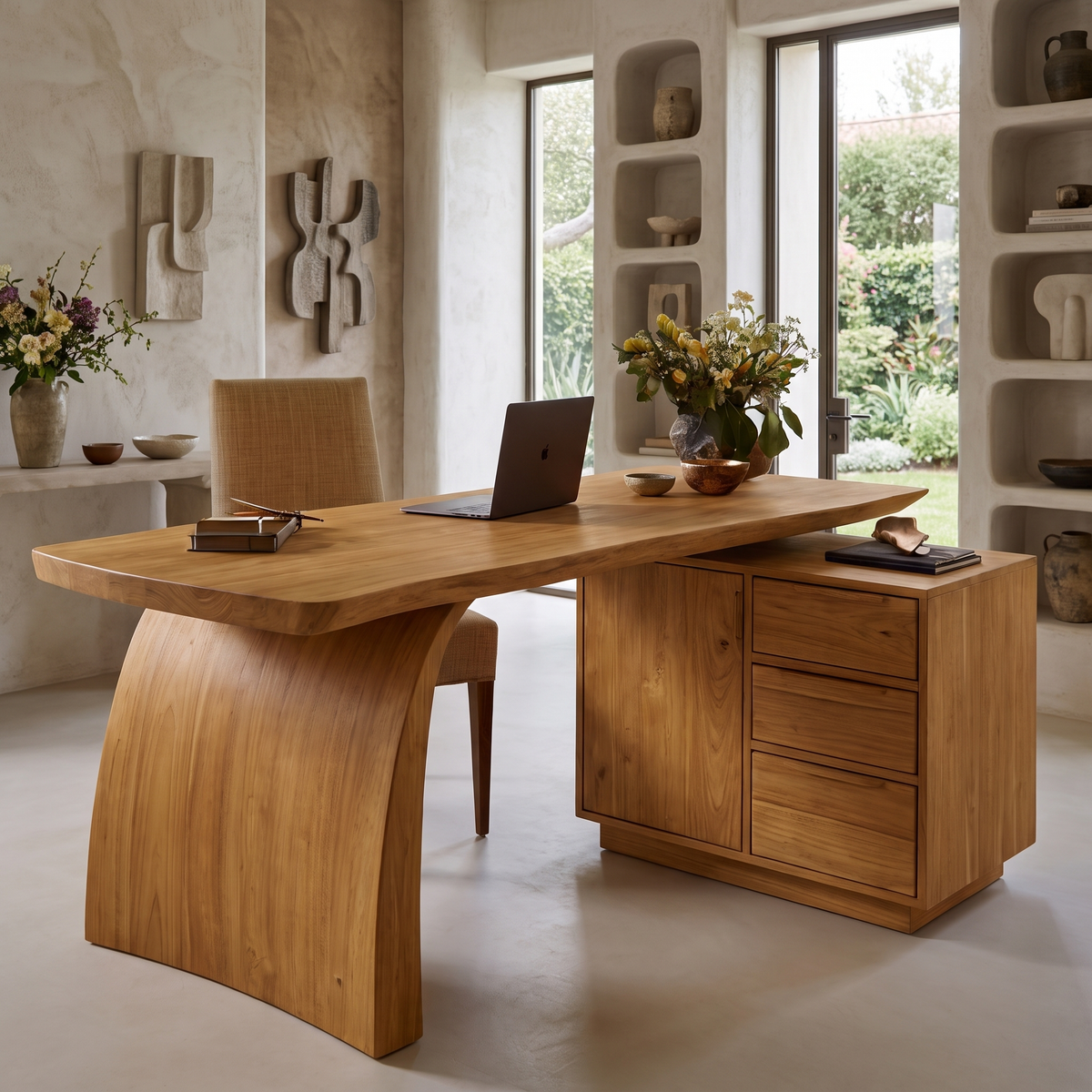 Aelilora Live Edge Waterfall Handcrafted Desk With Drawers Teak - Timberustic Desk With Drawers