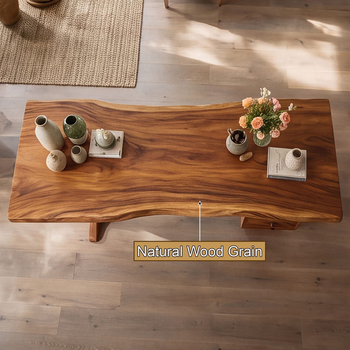 Aelimere Live Edge Branch Base Handcrafted Desk With Drawers by Timberustic — natural wood grain detail