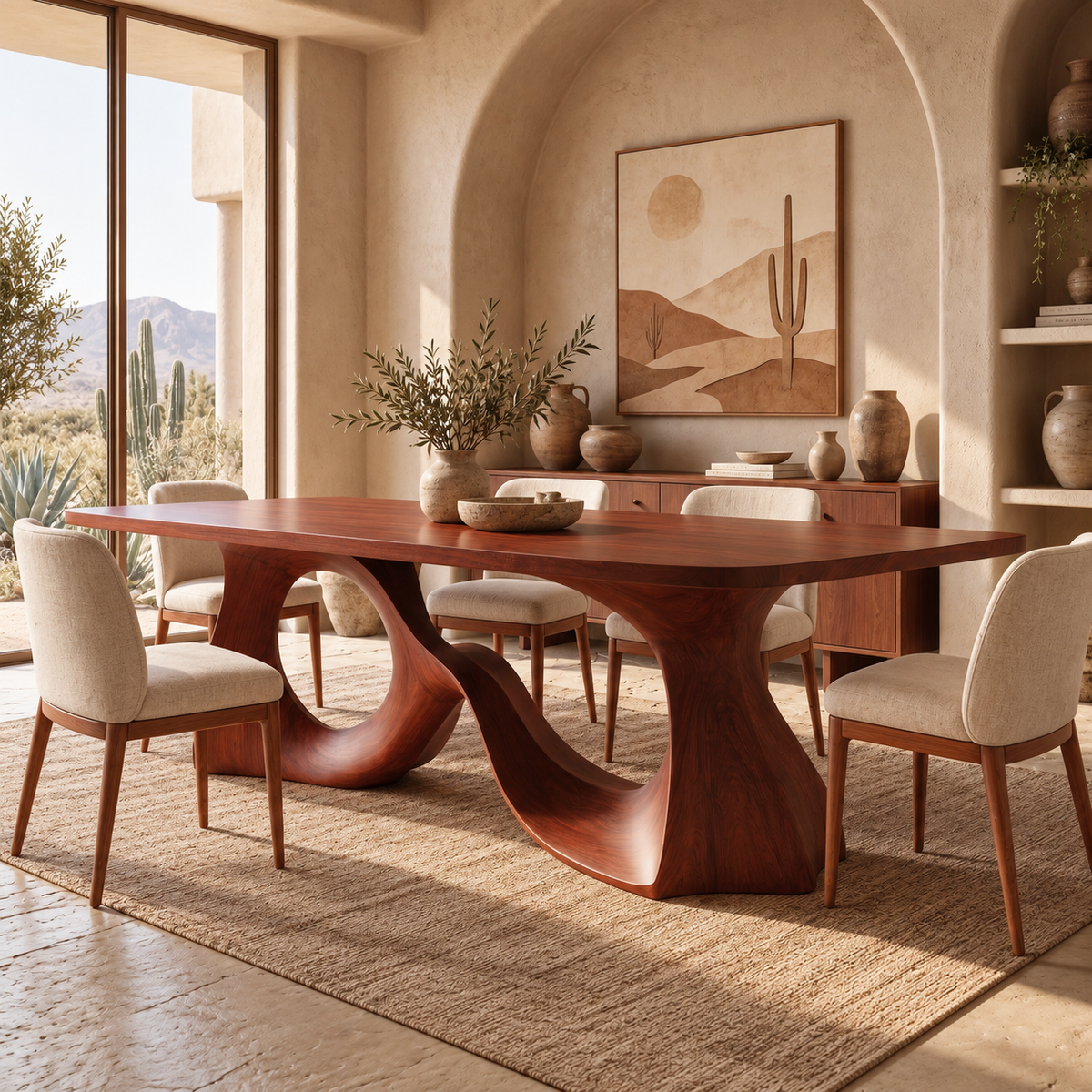 Aelirell Sculpted Loop Base Handcrafted Dining Table Mahogany - Timberustic Dining Table