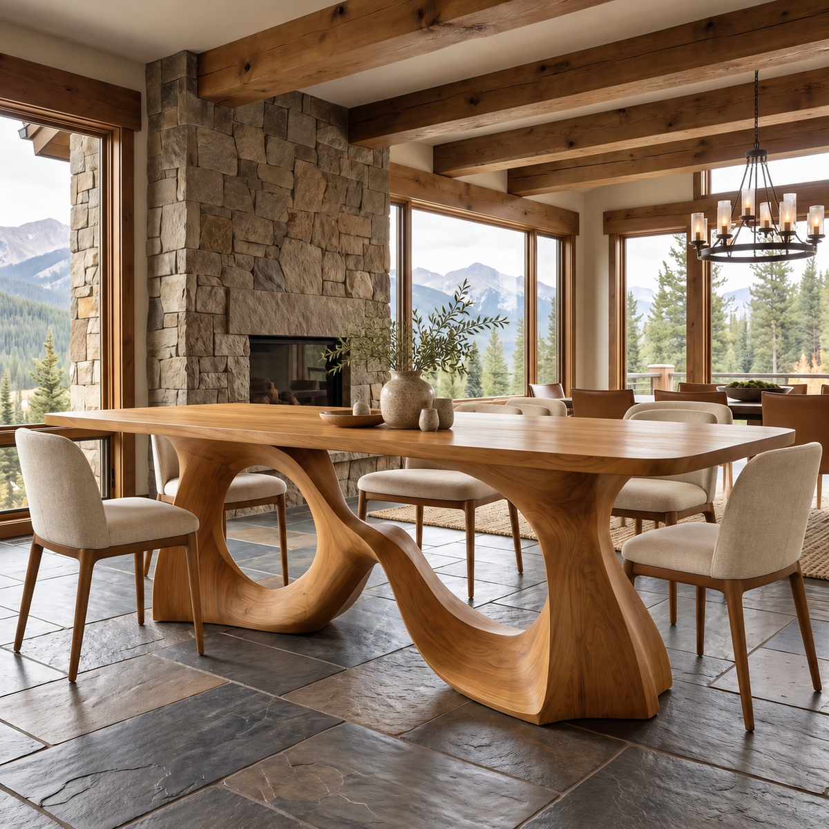 Aelirell Sculpted Loop Base Handcrafted Dining Table Teak - Timberustic Dining Table