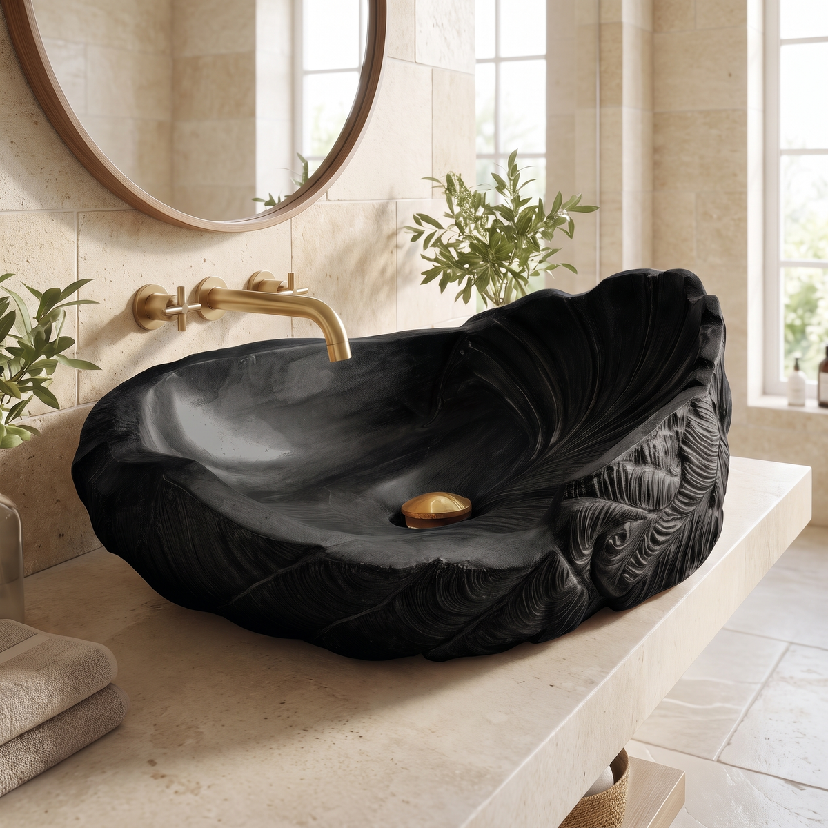 Aelivale Sculpted Leaf Form Handcrafted Vessel Sinks Black - Timberustic Vessel Sinks