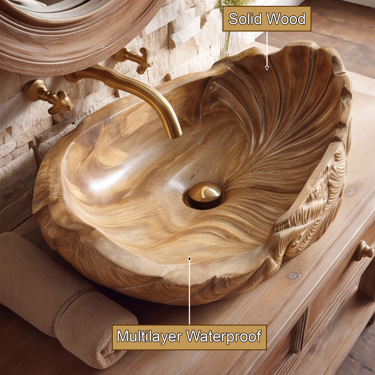 Aelivale Sculpted Leaf Form Handcrafted Vessel Sinks - Timberustic Vessel Sinks