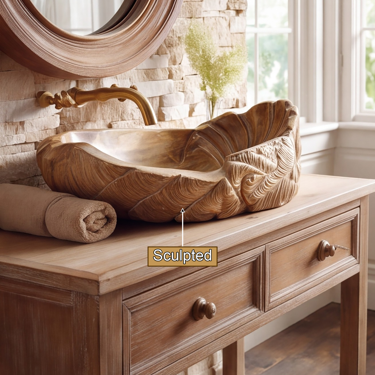 Aelivale Sculpted Leaf Form Handcrafted Vessel Sinks - Timberustic Vessel Sinks