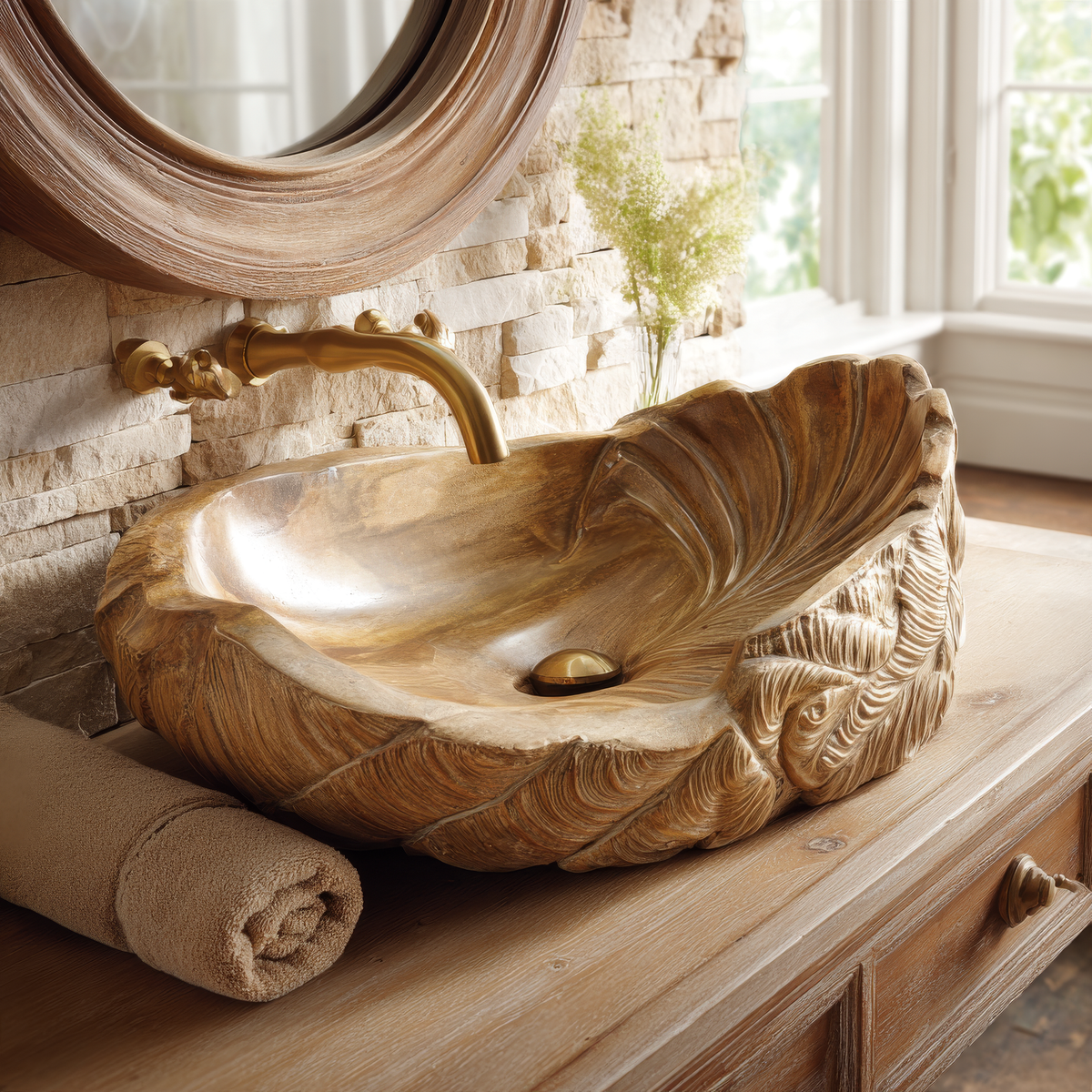 Aelivale Sculpted Leaf Form Handcrafted Vessel Sinks - Timberustic Vessel Sinks