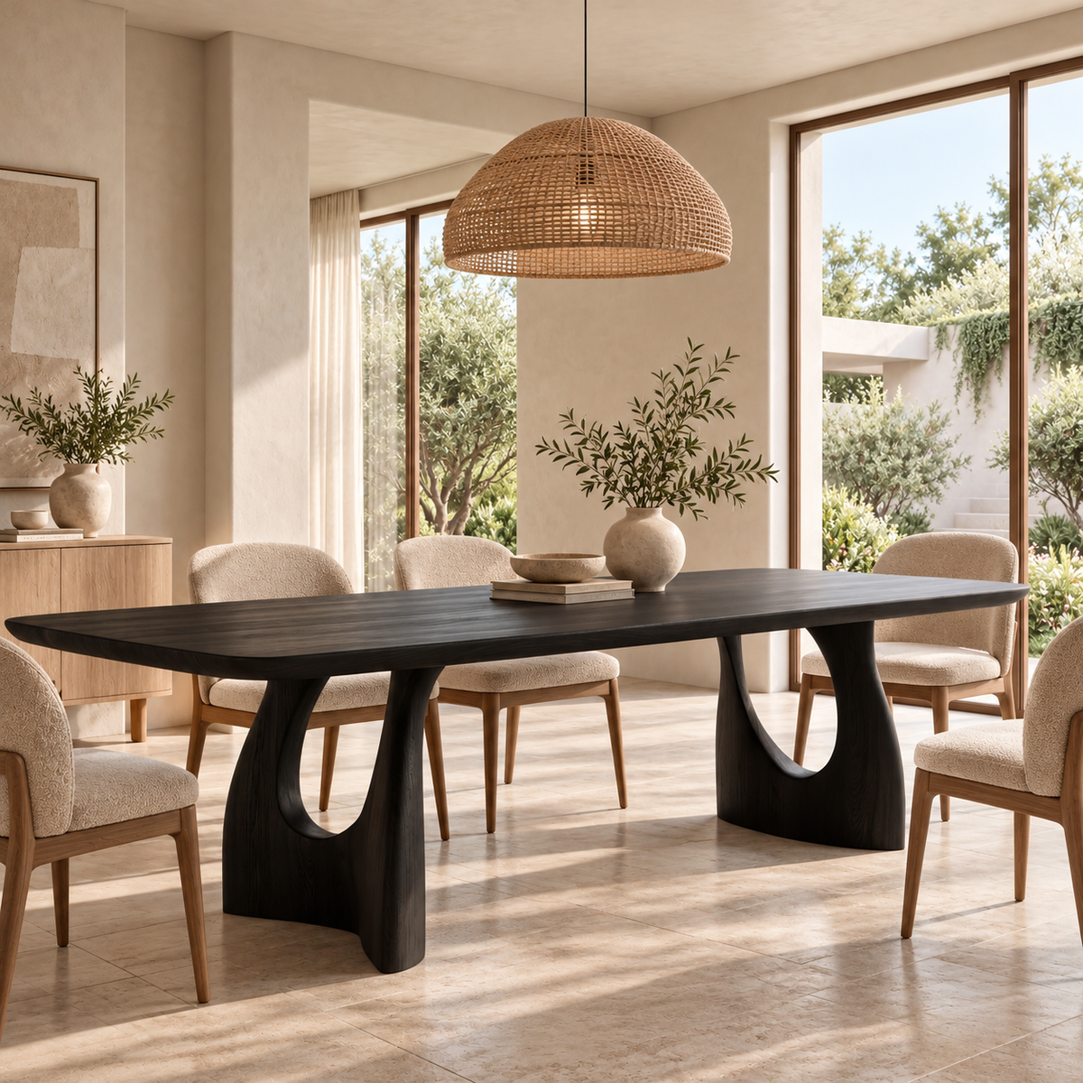Aelivane Sculpted Arch Base Handcrafted Dining Table Black - Timberustic Dining Table