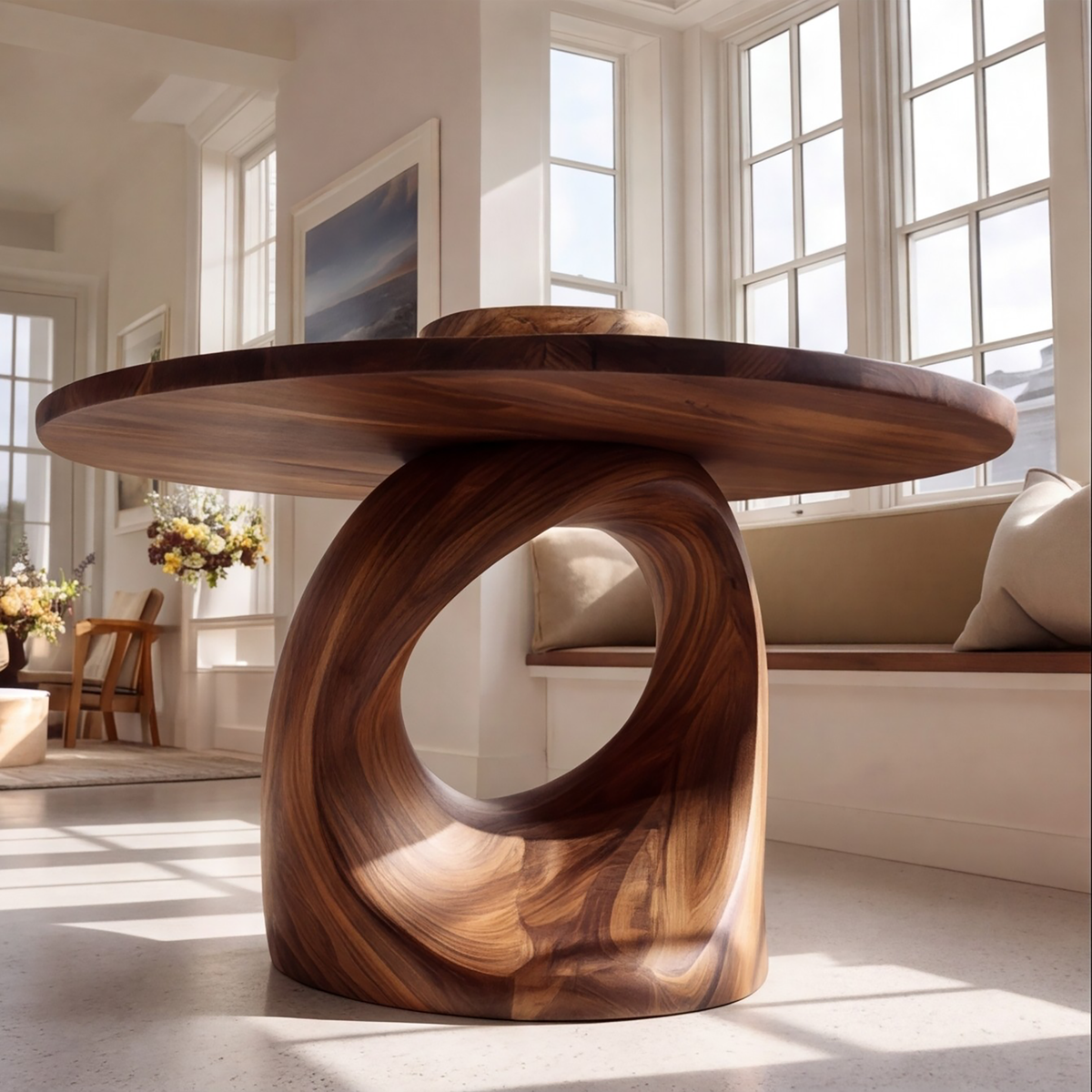 Aelivella Round Sculpted Loop Base Handcrafted Round Dining Table by Timberustic — product detail view 5