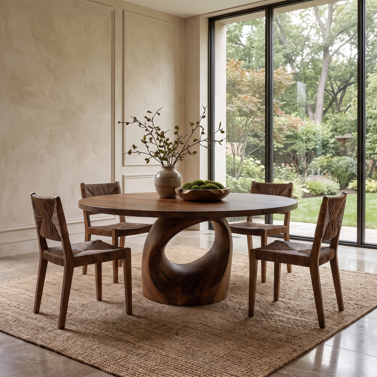 Aelivella Round Sculpted Loop Base Handcrafted Round Dining Table by Timberustic — Brown finish