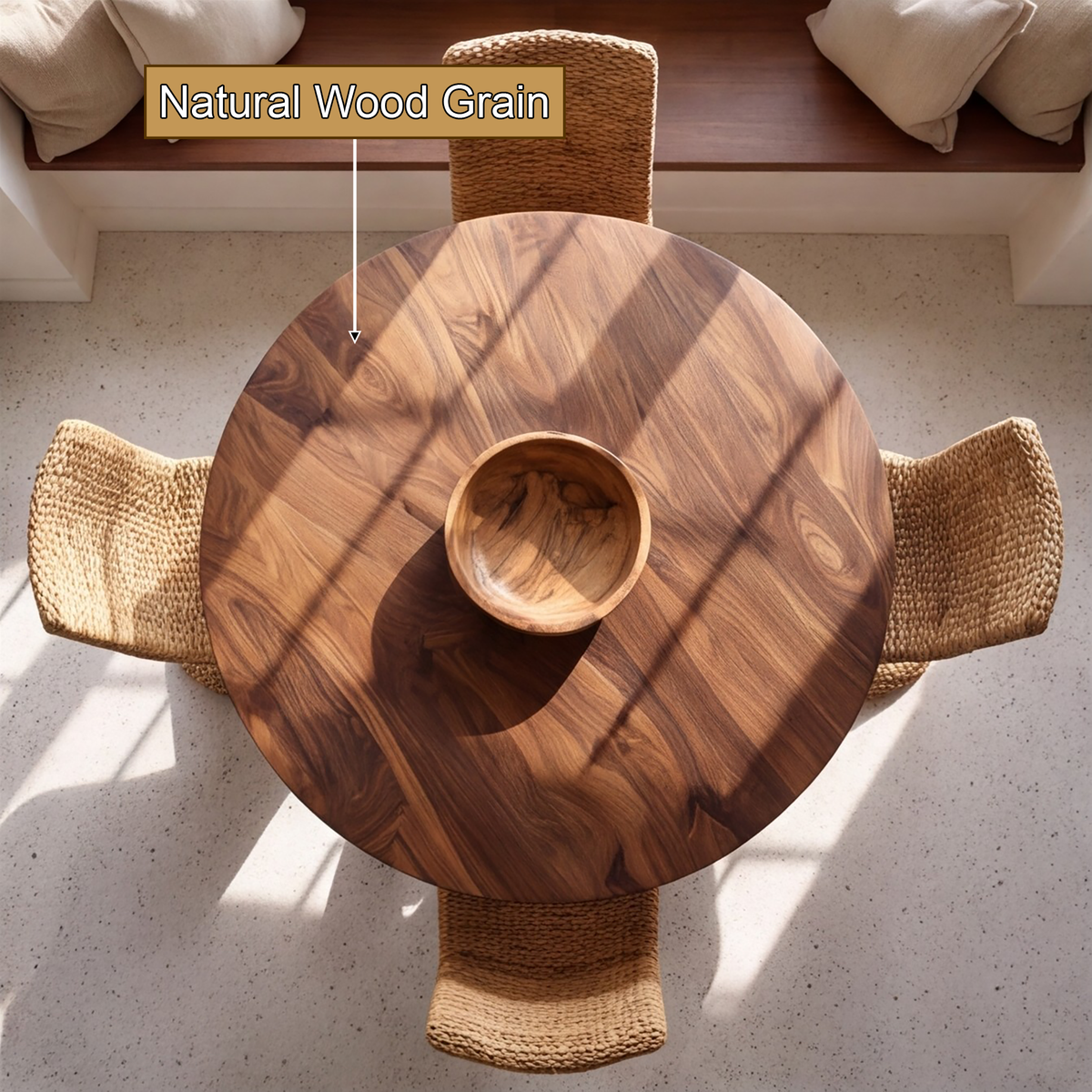 Aelivella Round Sculpted Loop Base Handcrafted Round Dining Table by Timberustic — natural wood grain detail