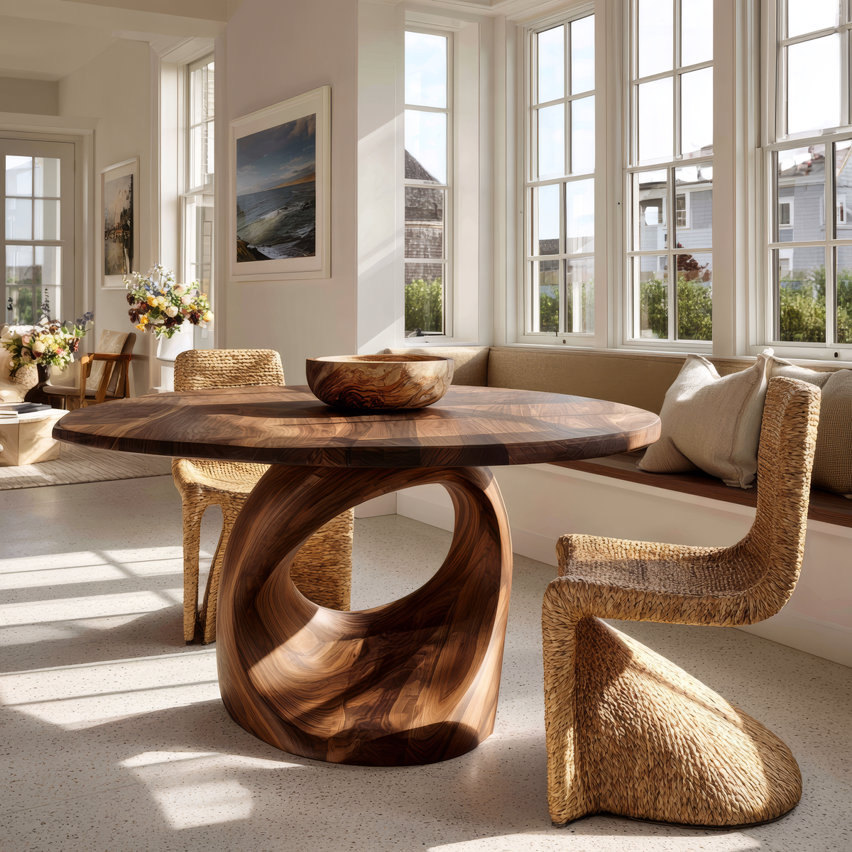 Aelivella Round Sculpted Loop Base Handcrafted Round Dining Table by Timberustic — overall product view