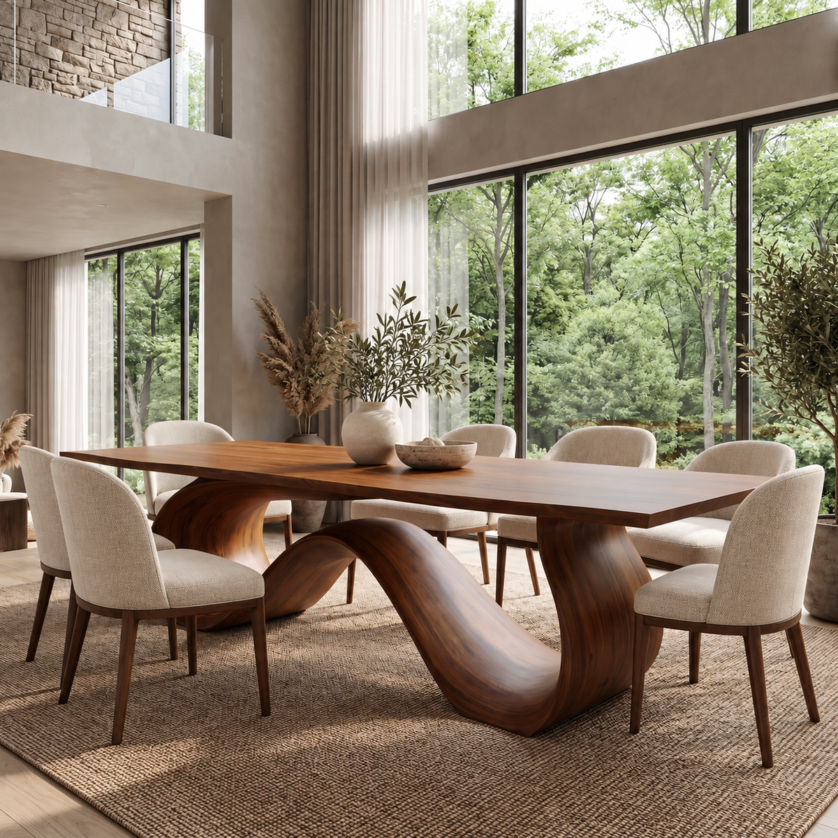 Aeliwyn Sculpted Loop Base Handcrafted Dining Table Brown - Timberustic Dining Table