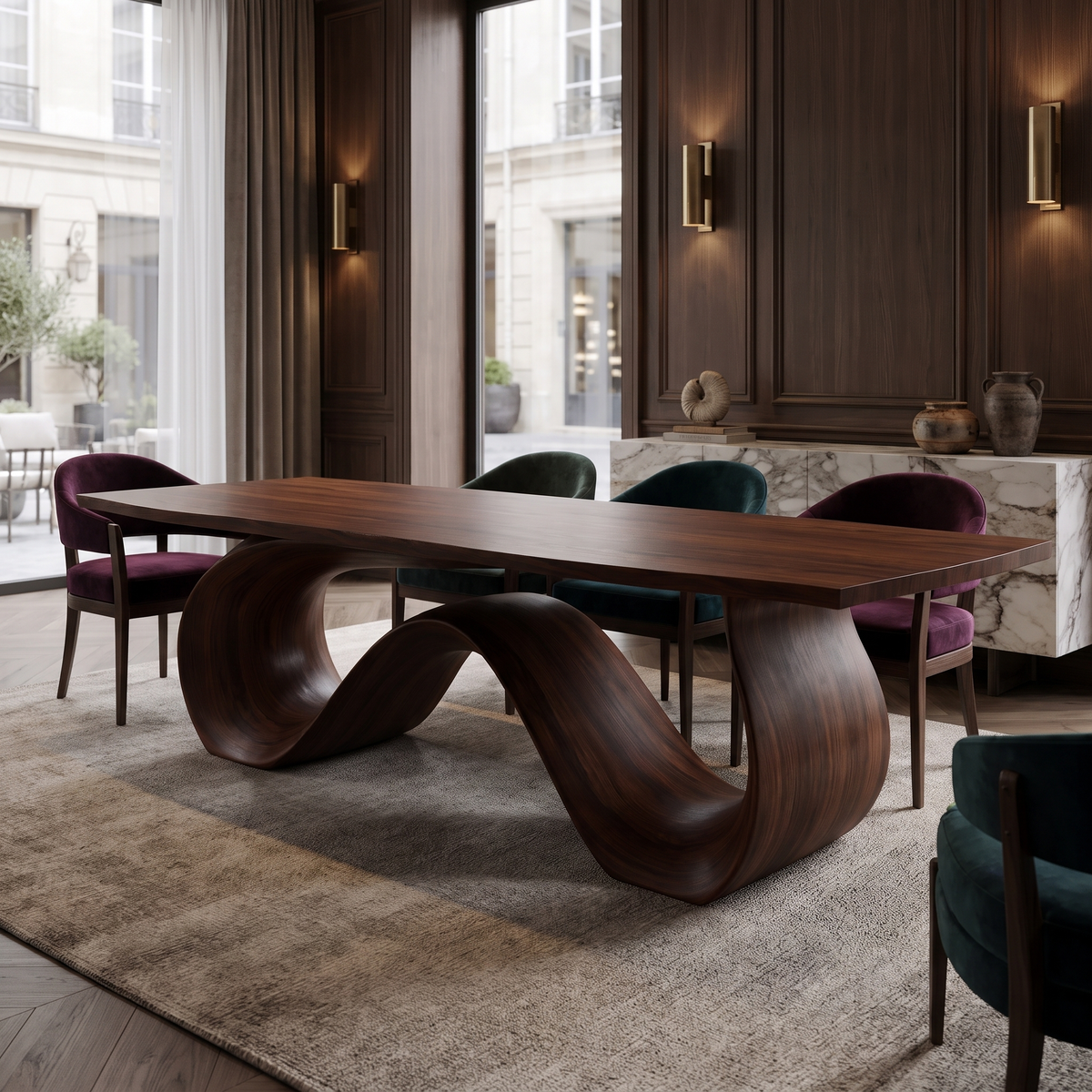 Aeliwyn Sculpted Loop Base Handcrafted Dining Table Dark Walnut - Timberustic Dining Table
