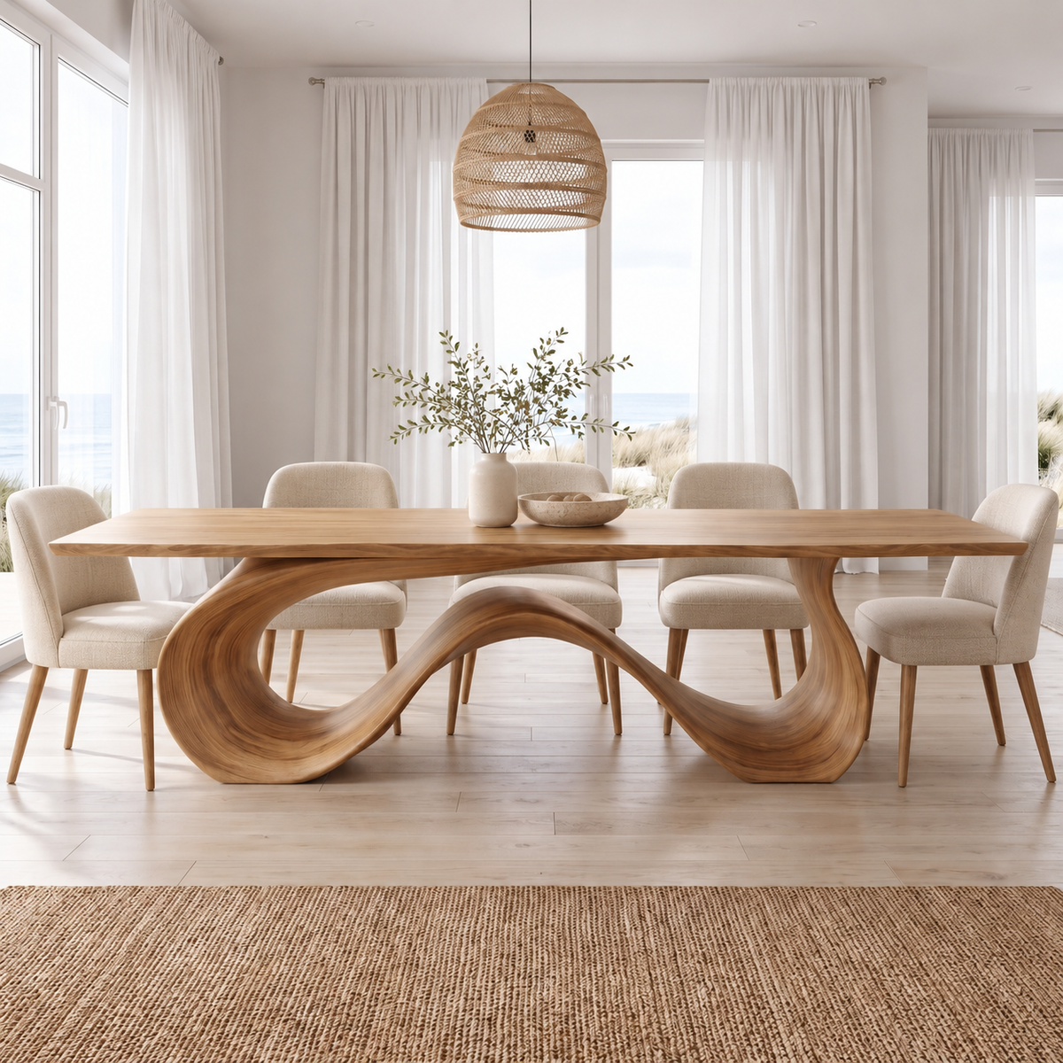 Aeliwyn Sculpted Loop Base Handcrafted Dining Table Natural Oak - Timberustic Dining Table