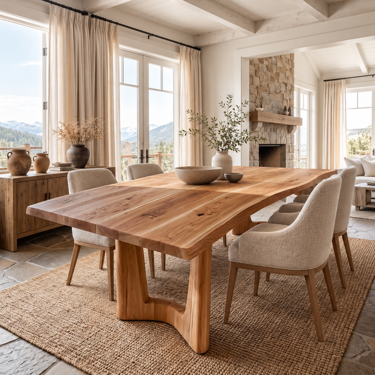 Aelodrin Twin Arch Base Handcrafted Dining Table Natural Oak - Timberustic Dining Table