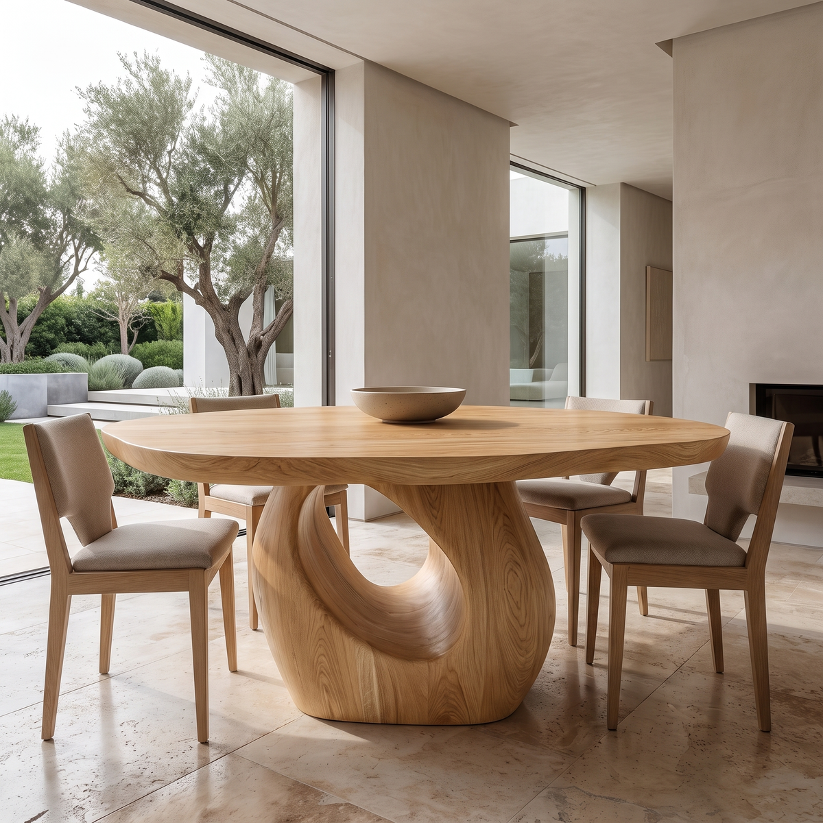 Aelolora Round Sculpted Loop Pedestal Handcrafted Round Dining Table by Timberustic — Natural Oak finish