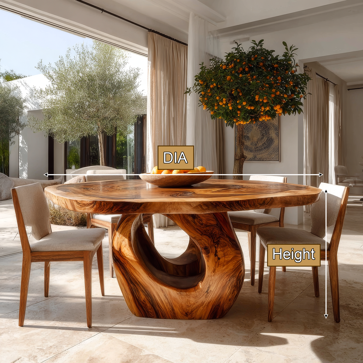 Aelolora Round Sculpted Loop Pedestal Handcrafted Round Dining Table by Timberustic — product dimensions