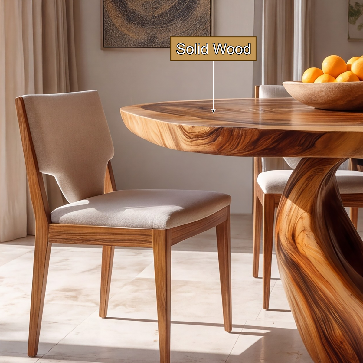 Aelolora Round Sculpted Loop Pedestal Handcrafted Round Dining Table by Timberustic — solid wood detail