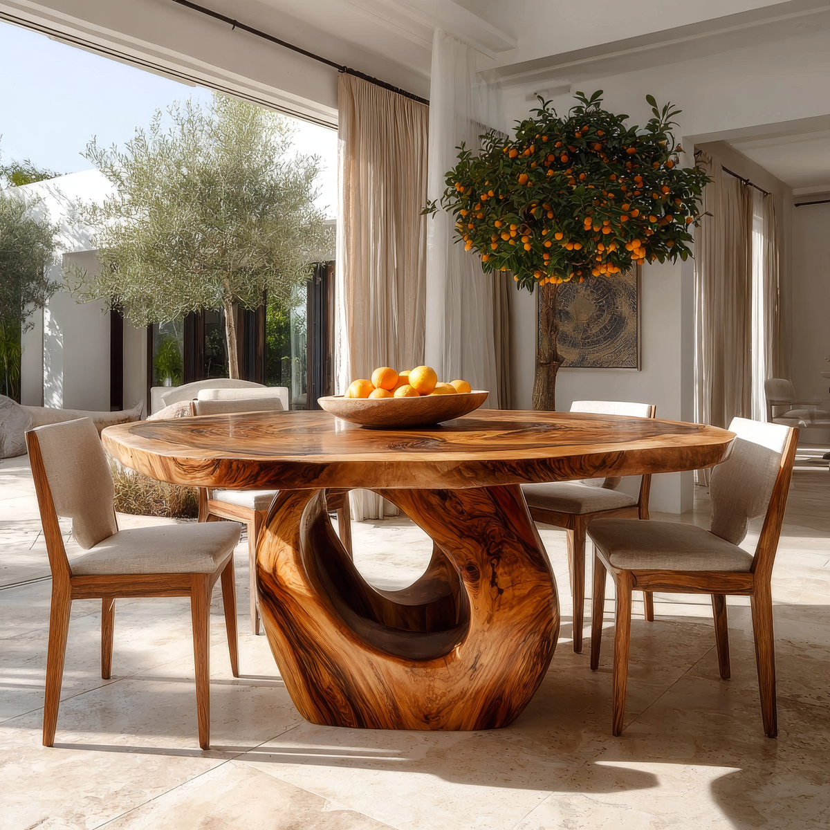 Aelolora Round Sculpted Loop Pedestal Handcrafted Round Dining Table by Timberustic — overall product view