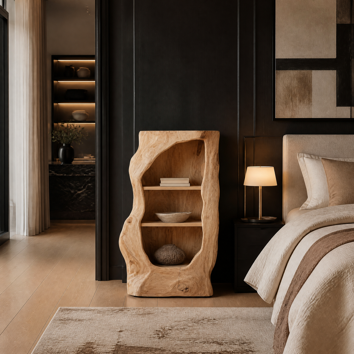Avenlo Asymmetrical Sculpted Handcrafted Nightstand by Timberustic — Natural Oak finish