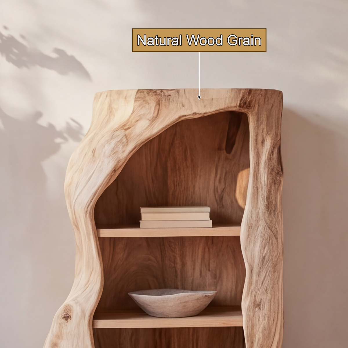 Avenlo Asymmetrical Sculpted Handcrafted Nightstand by Timberustic — natural wood grain detail