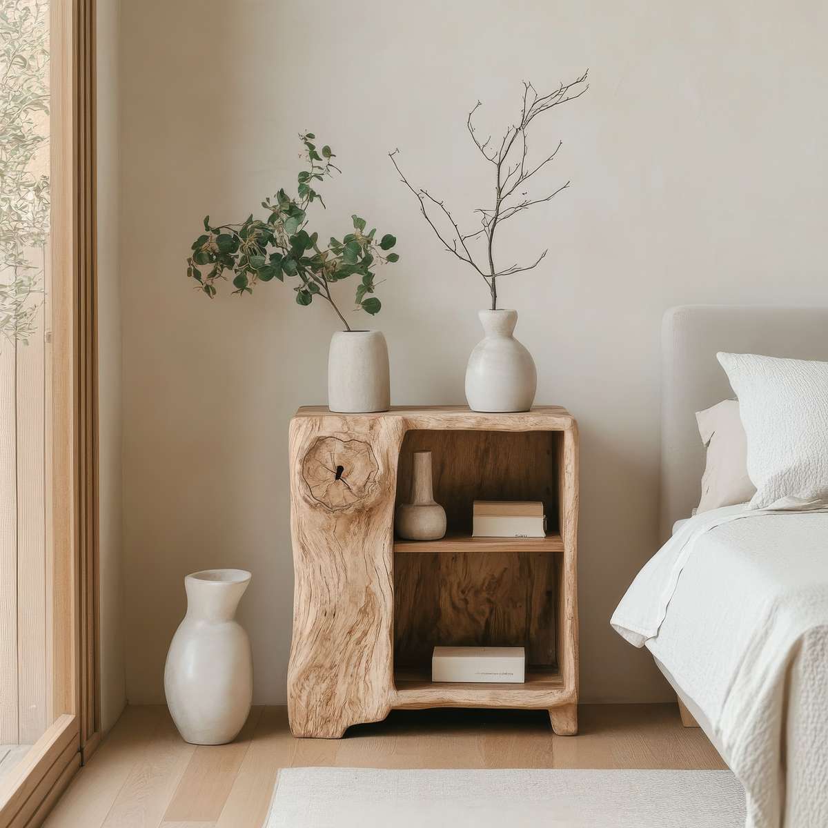 Averlo Asymmetric Open-Shelf Handcrafted Nightstand by Timberustic — overall product view