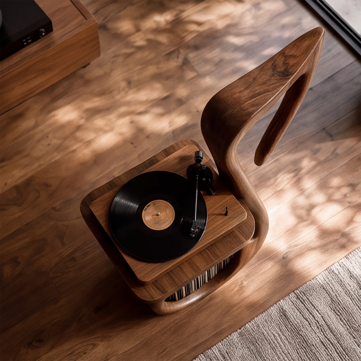 Cadenzia Musical Note Sculpted Handcrafted Record Player Stand With Storage - Timberustic Record Player Stand With Storage