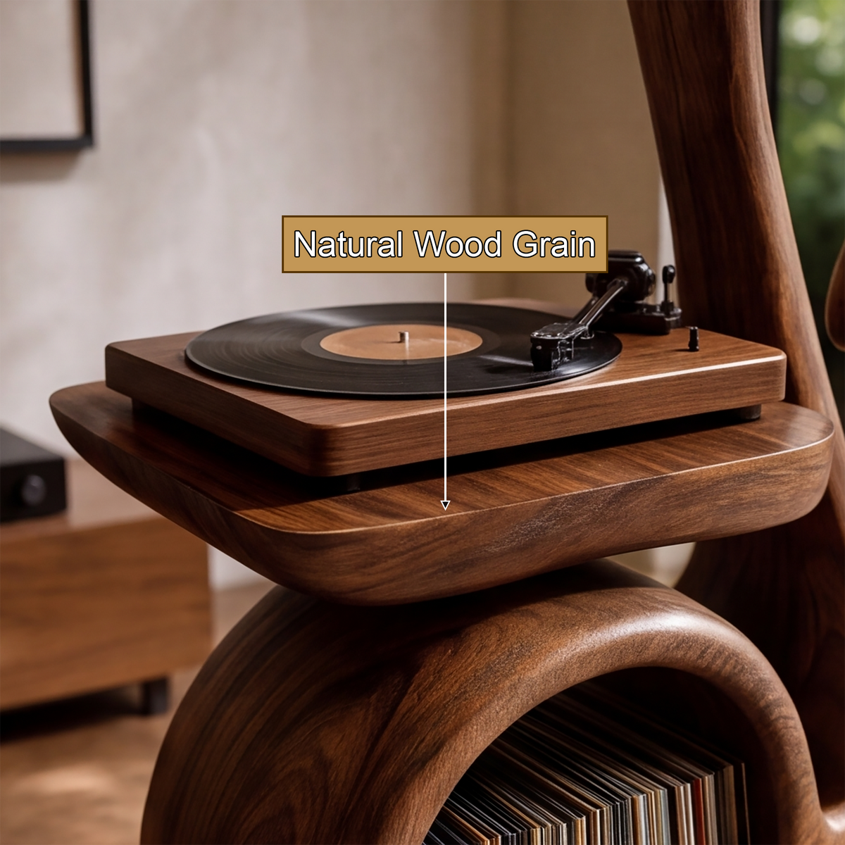 Cadenzia Musical Note Sculpted Handcrafted Record Player Stand With Storage - Timberustic Record Player Stand With Storage