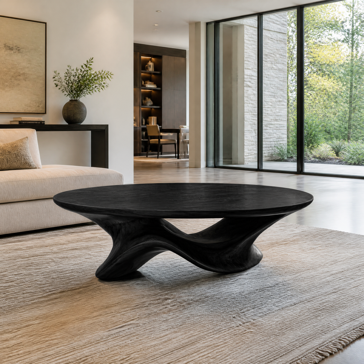 Caelivra Sculpted Handcrafted Round Coffee Table Black - Timberustic Coffee Table