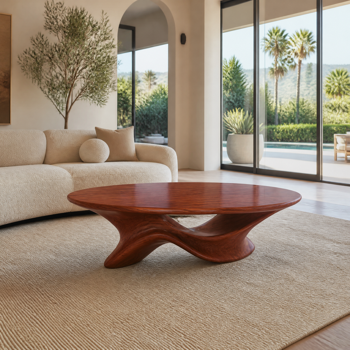 Caelivra Sculpted Handcrafted Round Coffee Table Mahogany - Timberustic Coffee Table